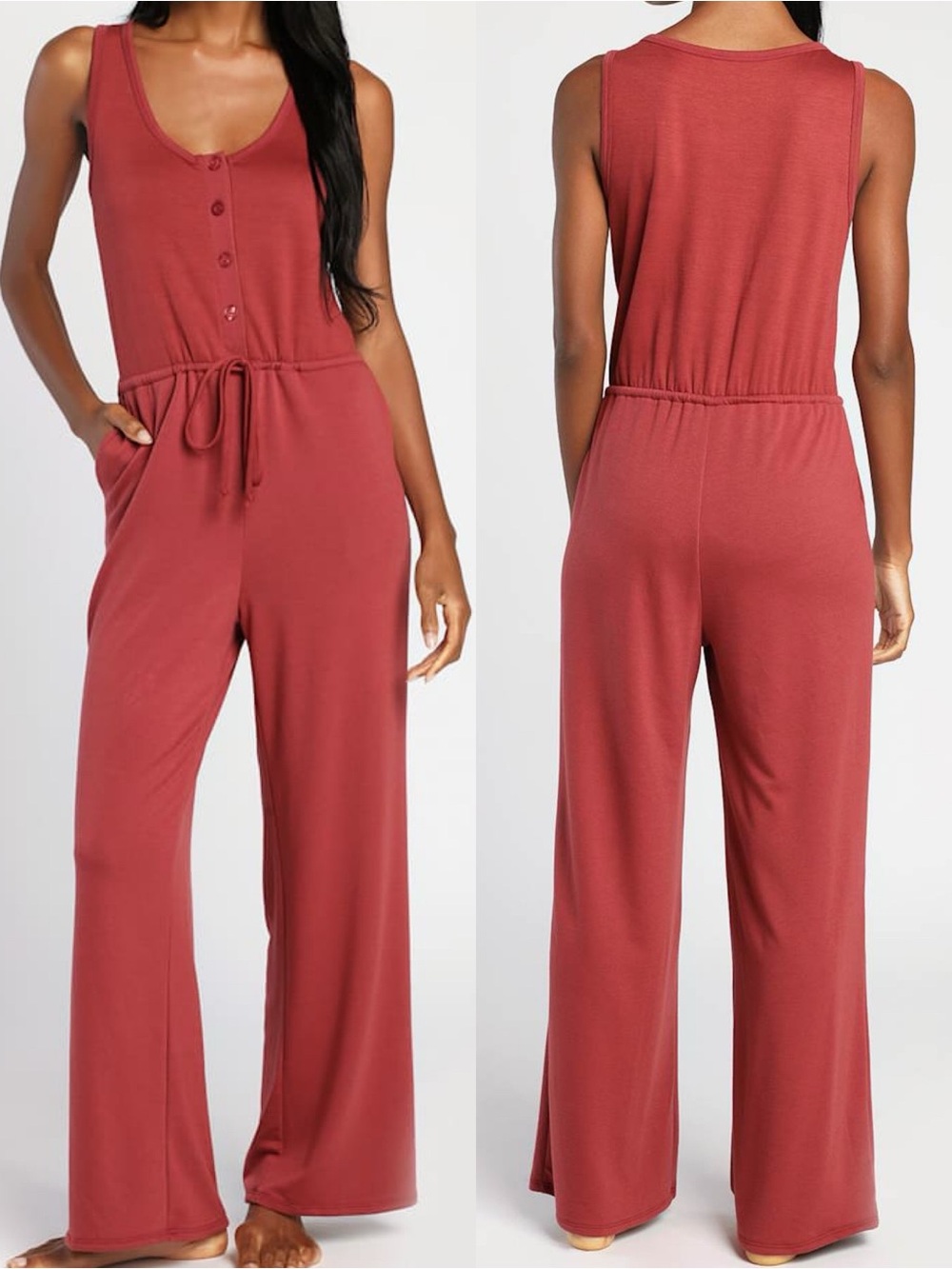 Lulus | Sunday Behavior Rusty Rose Sleeveless Wide Leg Lounge Jumpsuit